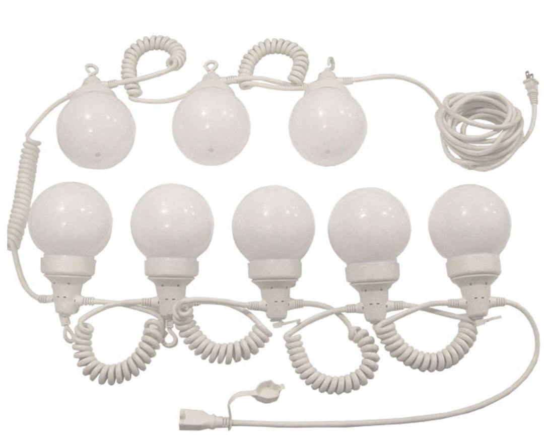 8-Globe Light Set - White Globes with White Curly String Cord