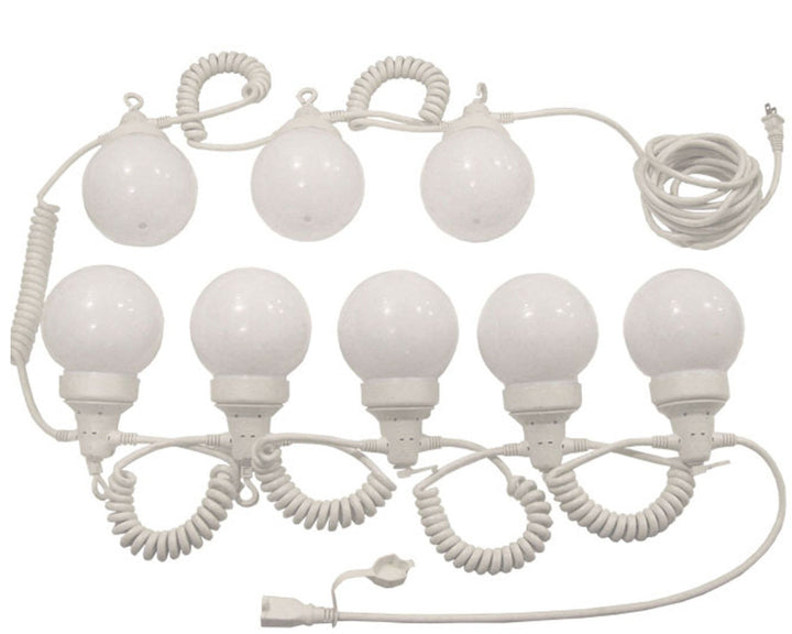 8-Globe Light Set - White Globes with White Curly String Cord
