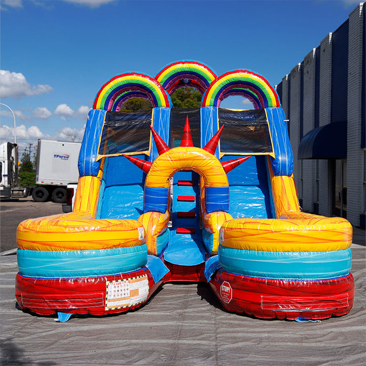 13'H Dual Lane Rainbow Water Slide with Deep Pool