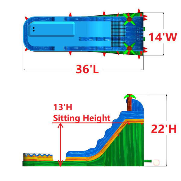 22'H Green Slide With Pool