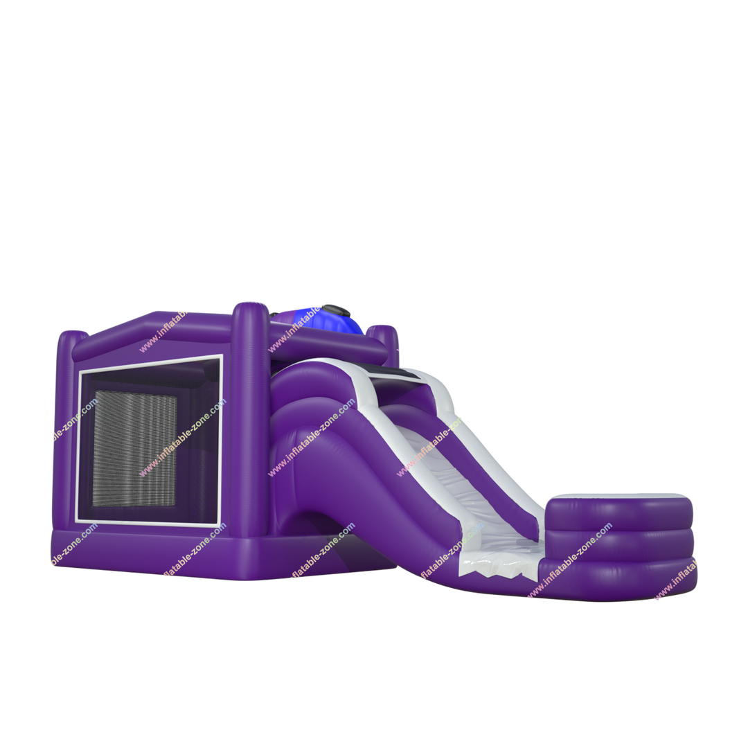 Purple Game Themed Inflatable Bounce House with Water Slide Combo - Fun Party Jump Castle