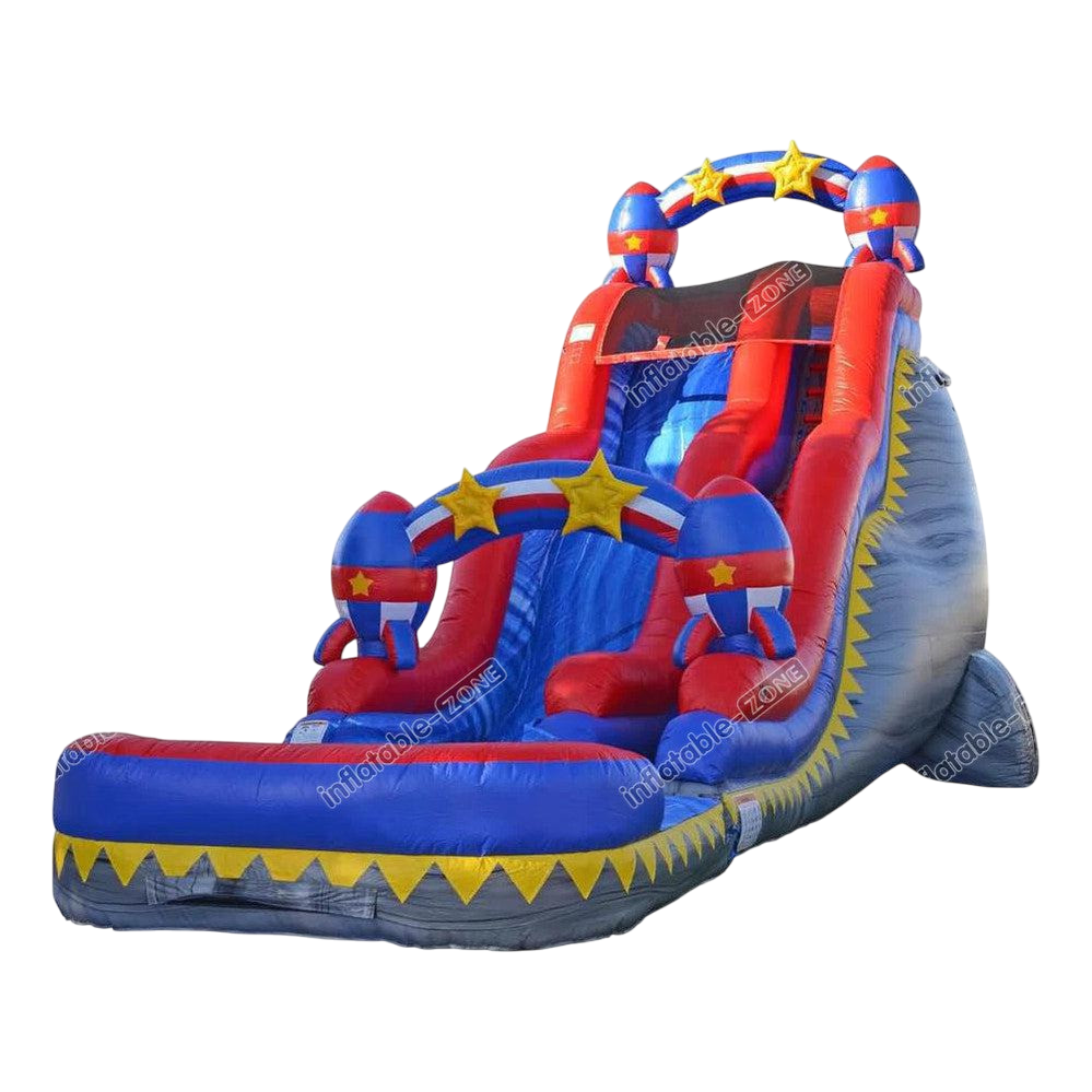 Rocket Double Drop Inflatable Water Slide with Pool - Fun Summer Water Activity