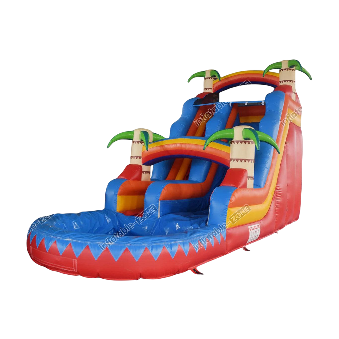 Tropical Inflatable Water Slide - Backyard Blow Up Waterslide with Pool Fun