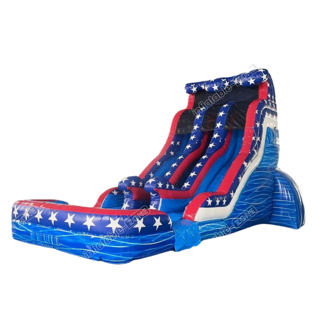 Giant American Flag Inflatable Double Lane Water Slide with Pool - Backyard Fun  Sports Rave