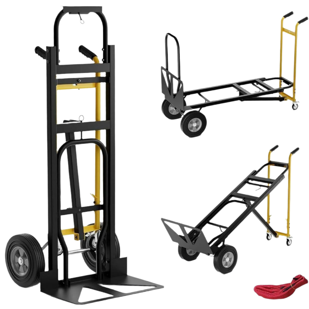 3-in-1 Convertible Hand Truck - Heavy-Duty Metal Dolly Cart with 1000 lbs Capacity