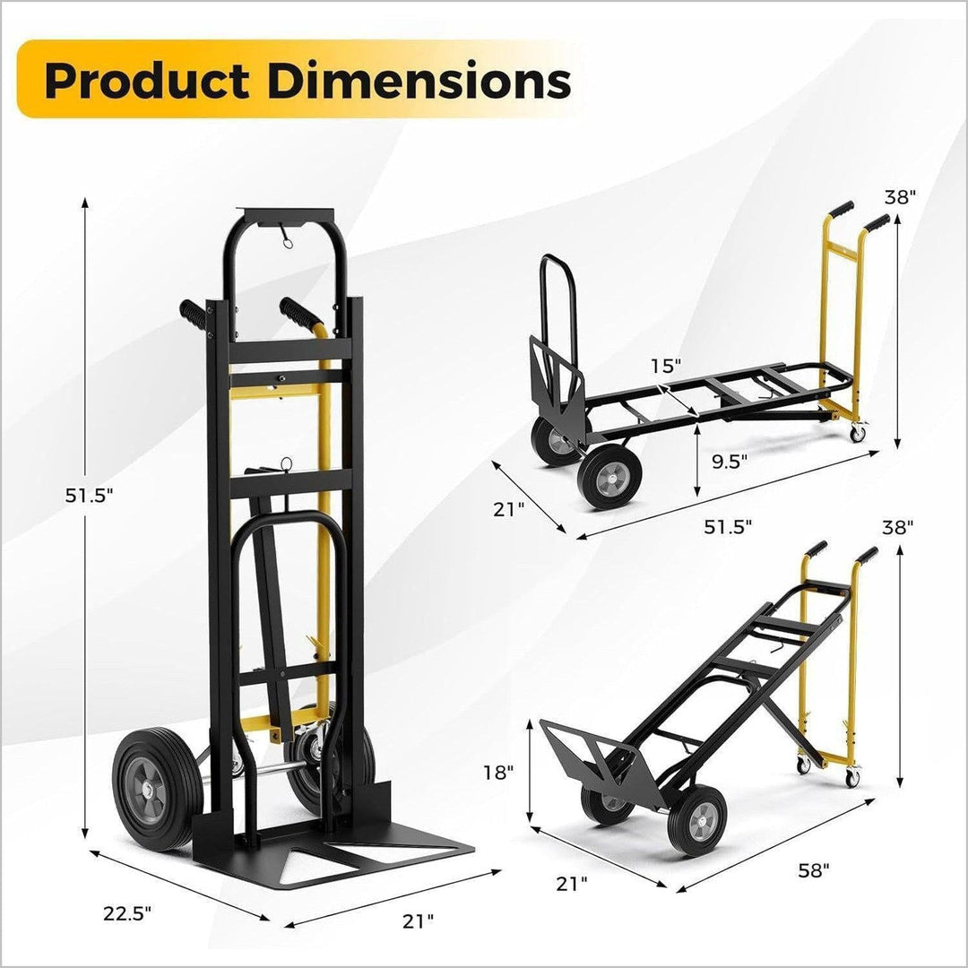 3-in-1 Convertible Hand Truck - Heavy-Duty Metal Dolly Cart with 1000 lbs Capacity