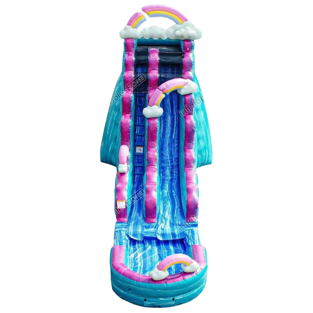 Rainbow Clouds Inflatable Water Slide with Pool - Commercial Grade Waterslide