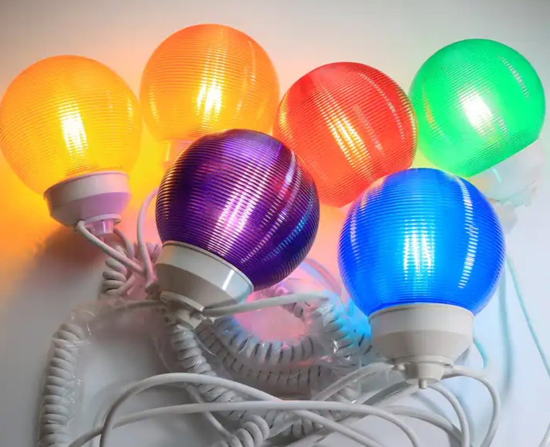 8-Globe Light Set - Color Globes with White Curly String Cord
