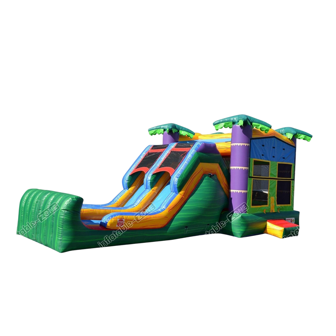 Tropical Bounce House Combo - Wet Dry Slip and Slide Inflatable Jungle Jumper