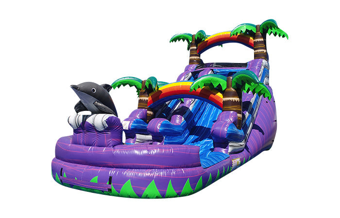 Purple Dolphin Inflatable Water Slide - 15 FT