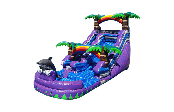 Purple Dolphin Inflatable Water Slide - 15 FT