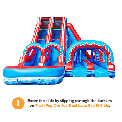 FLASH 20 FT DUAL LANE SLIDE (5 IN 1) WITH POP OUT FUN SLIP N SLIDE