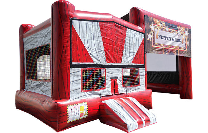 Canopy Bounce House with Projector Screen - Red Marble