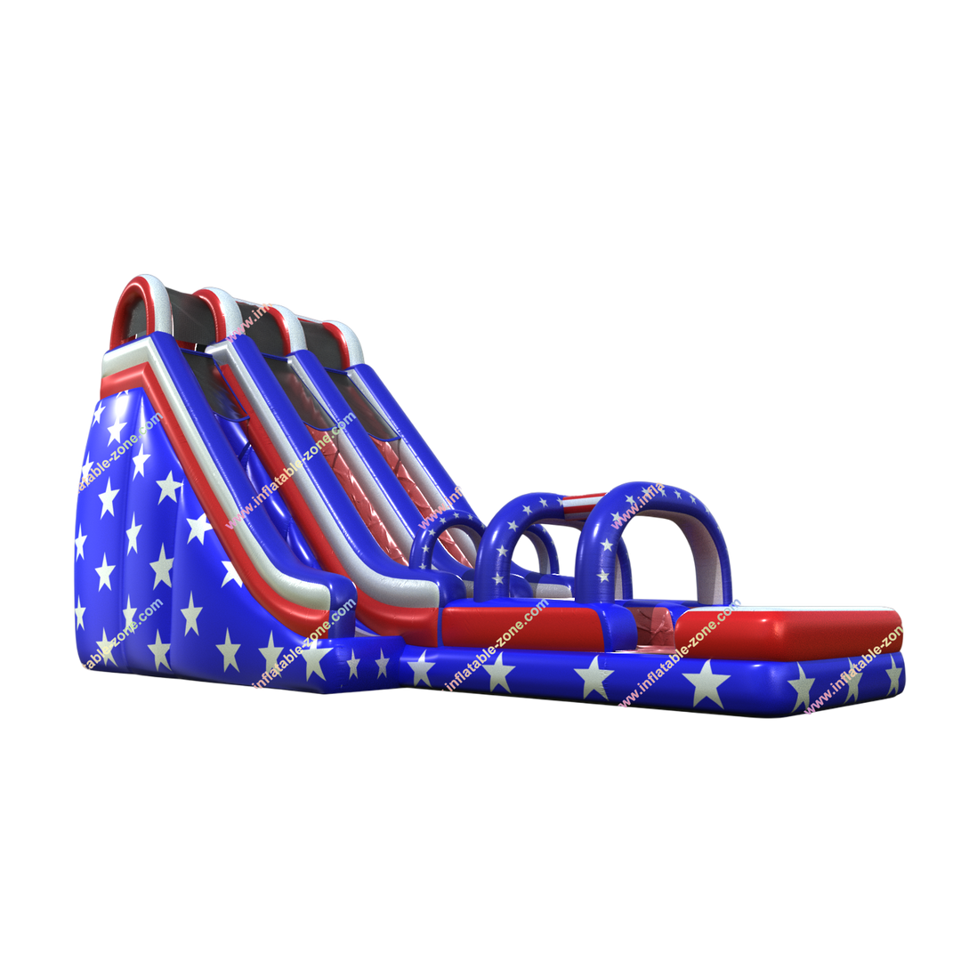 Inflatable American Flag Water Slide with Pool - Double Slide Jumper Arch Fun