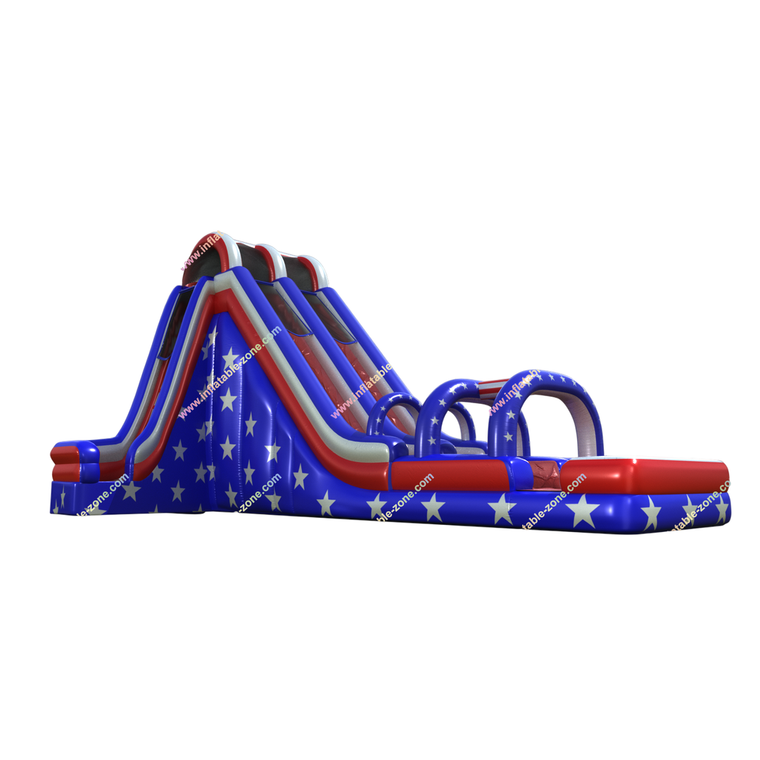 Inflatable Double Lane American Flag Water Slide - Summer Fun Blow Up Slide for Kids