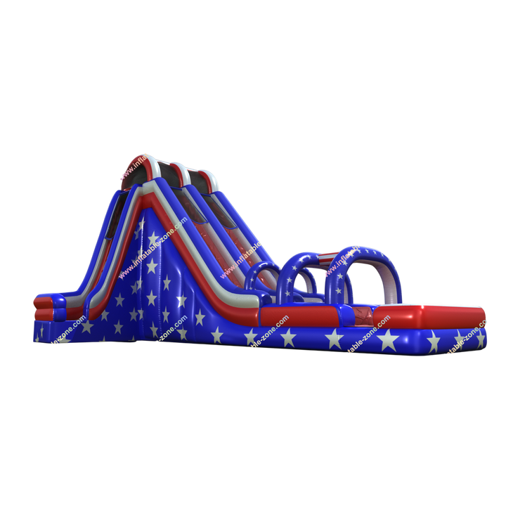 Inflatable Double Lane American Flag Water Slide - Summer Fun Blow Up Slide for Kids