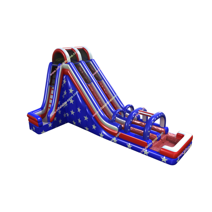 Inflatable Double Lane American Flag Water Slide - Summer Fun Blow Up Slide for Kids