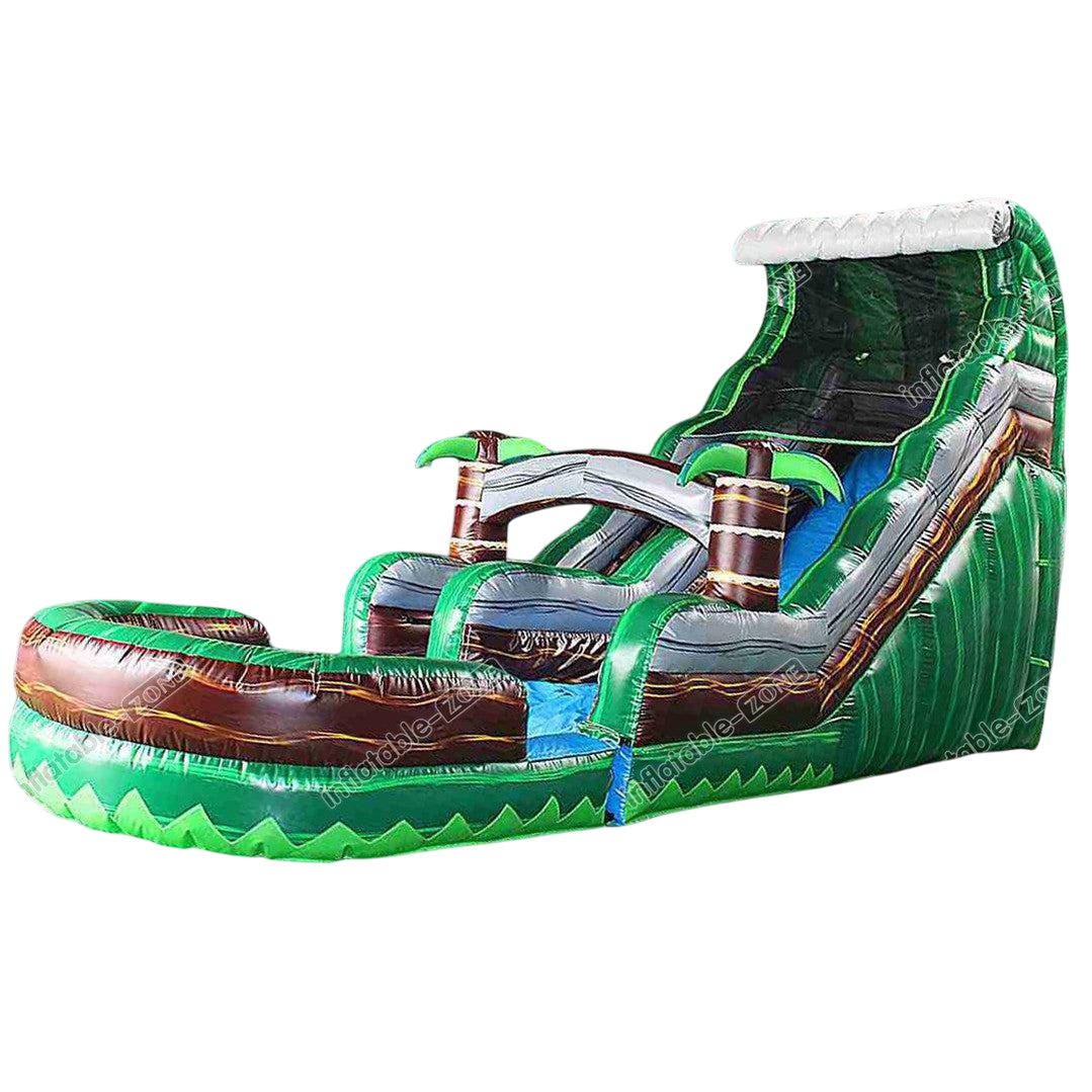 Emerald Crush Inflatable Waterslide with Pool - Tropical Tsunami Water Slide  Bounce House