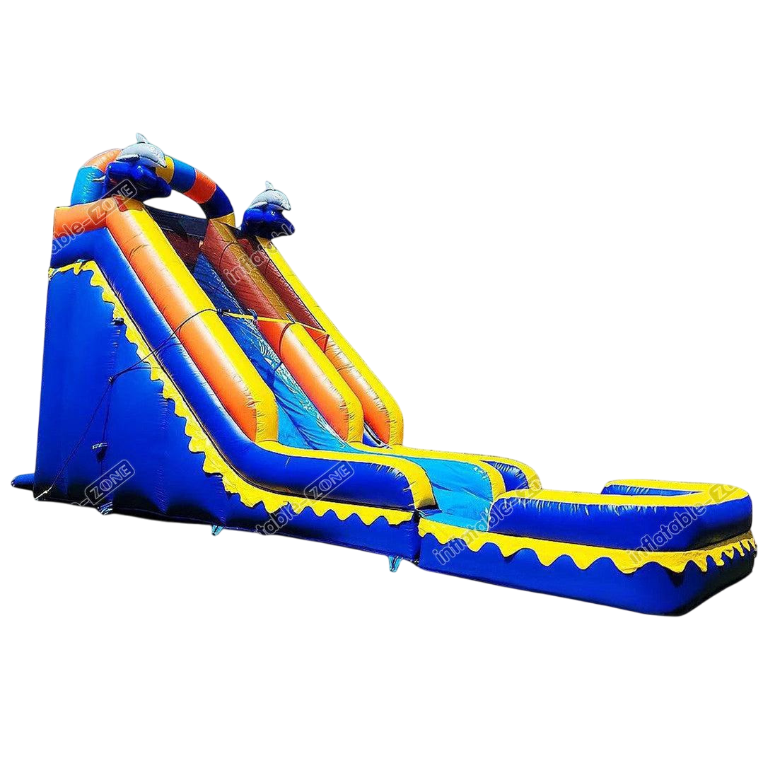 Commercial Grade Inflatable Wet Dry Slide with Pool - Dolphin Splash Waterslide for Backyard Fun