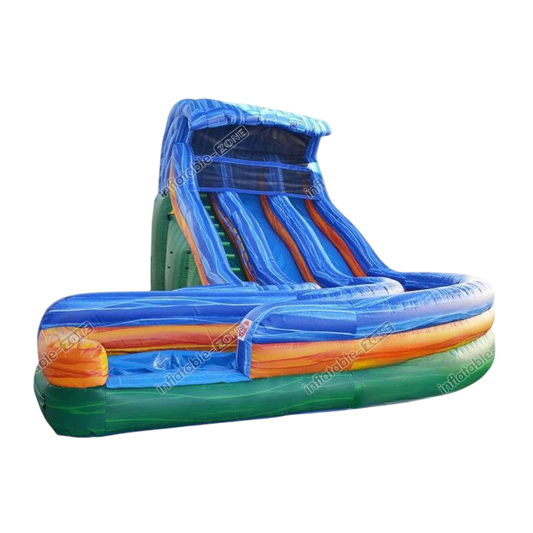 Large Dual Lane Inflatable Water Slide with Pool - Ocean Wave Outdoor Fun