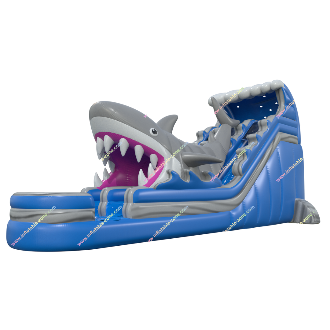 Blow Up Shark Inflatable Water Slide and Splash Pool - Large Slip and Slide Play Center for Kids