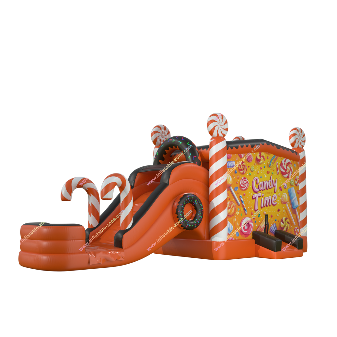 Orange Bounce House Water Slide Combo - Inflatable Castle with Pool