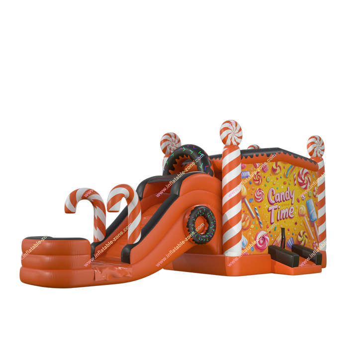 Orange Bounce House Water Slide Combo - Inflatable Castle with Pool