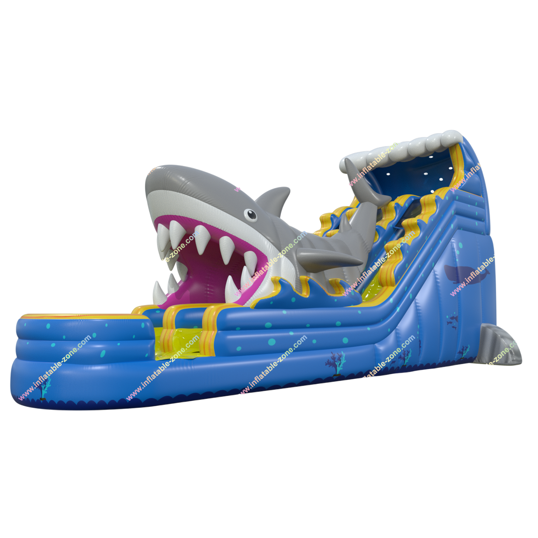 Giant Shark Inflatable Waterslide with Pool - Ocean-Themed Outdoor Water Slide for Adults