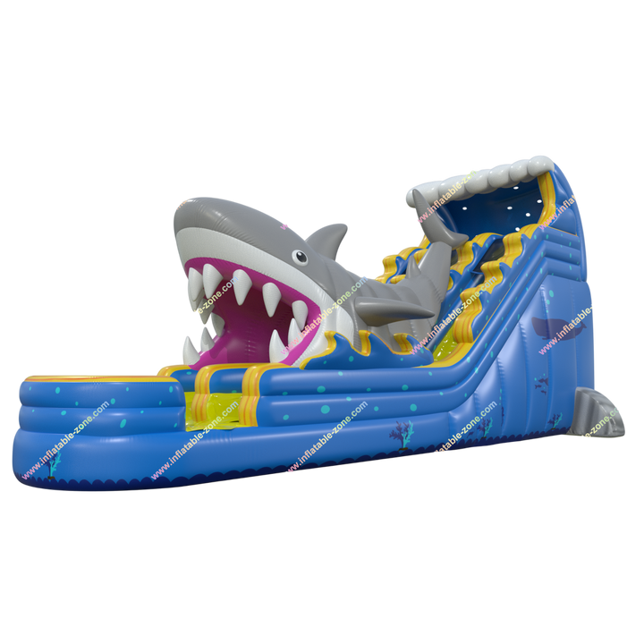 Giant Shark Inflatable Waterslide with Pool - Ocean-Themed Outdoor Water Slide for Adults