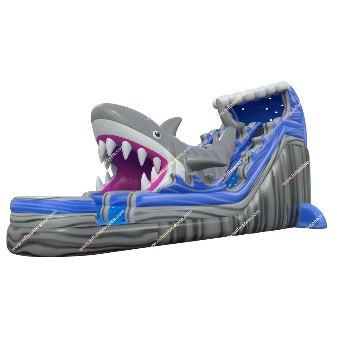 Deluxe Inflatable Shark Water Slide - Double Lane Summer Slide with Splash Pool Fun