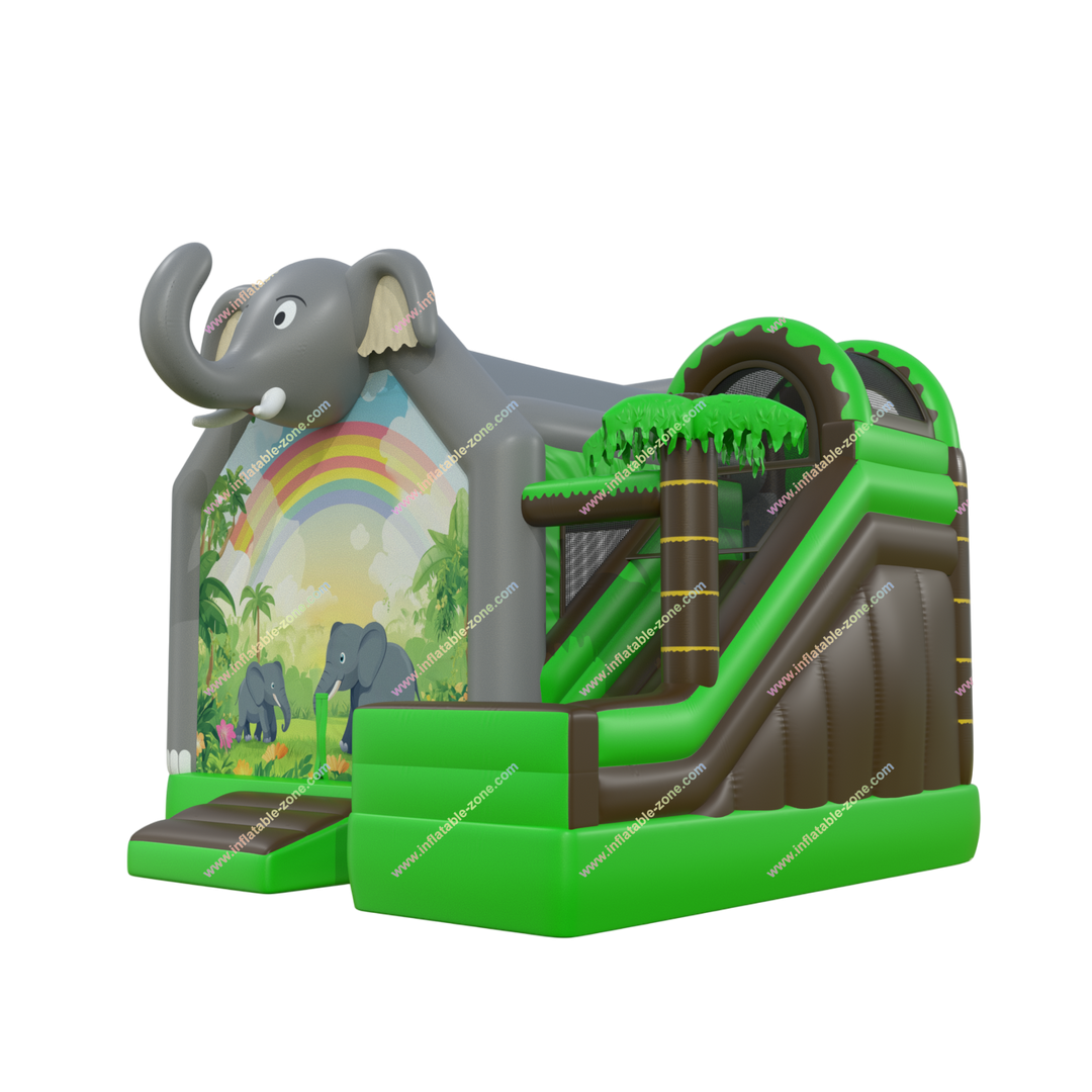 Elephant Bounce House Slide Combo - Jungle Inflatable Castle with Slides