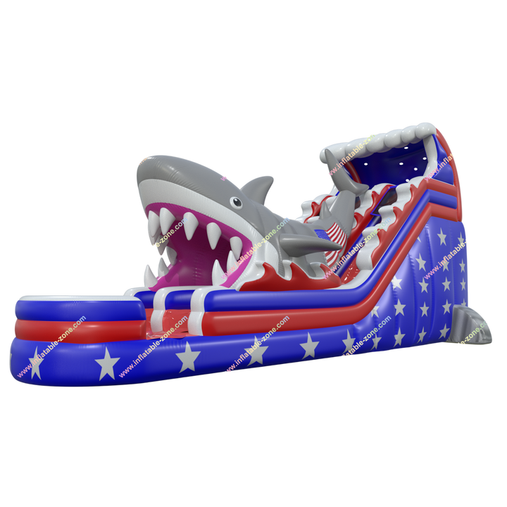 Shark with American Flag Dual Lane (20') Water Slide