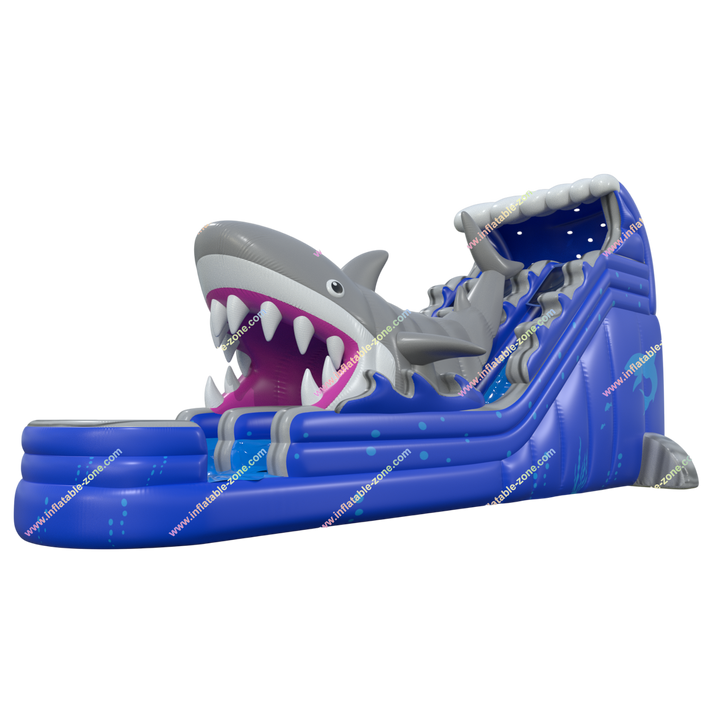 Double Lane Shark Attack Inflatable Water Slide with Pool - Large Outdoor Bouncy Waterslide