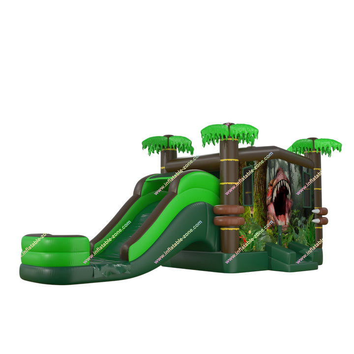 Inflatable Bounce House with Water Slide Combo - Jungle-Themed Water Play Center for Fun