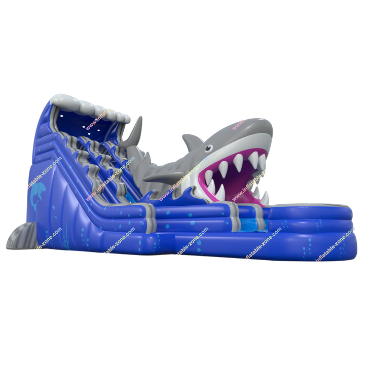 Double Lane Shark Attack Inflatable Water Slide with Pool - Large Outdoor Bouncy Waterslide