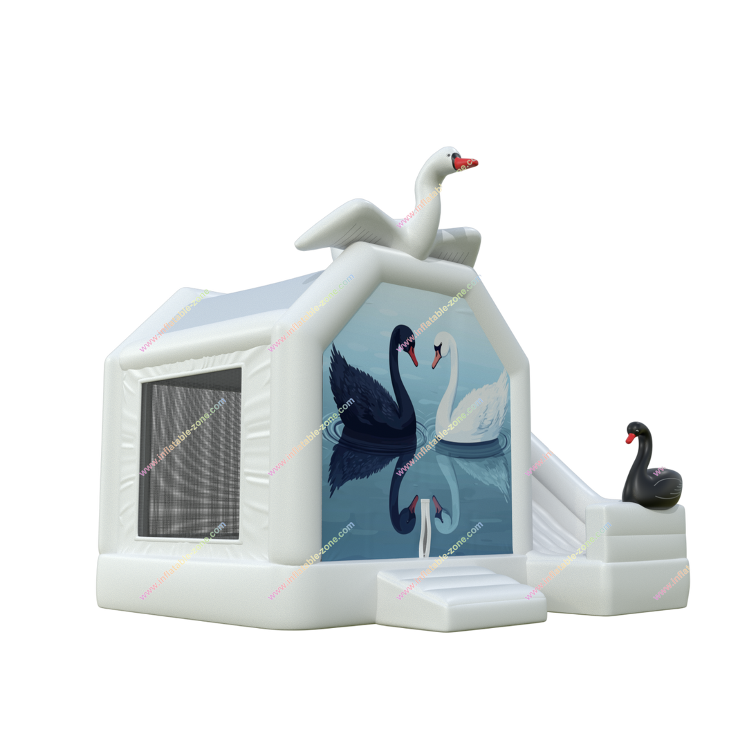 Swan Lake Inflatable Bounce House with Slide Combo - Fun Bouncy Castle for Kids