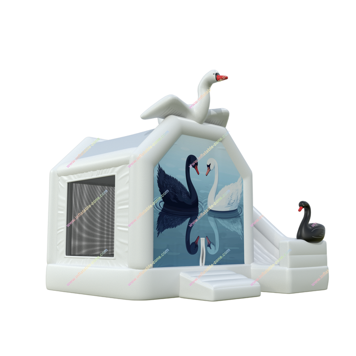 Swan Lake Inflatable Bounce House with Slide Combo - Fun Bouncy Castle for Kids