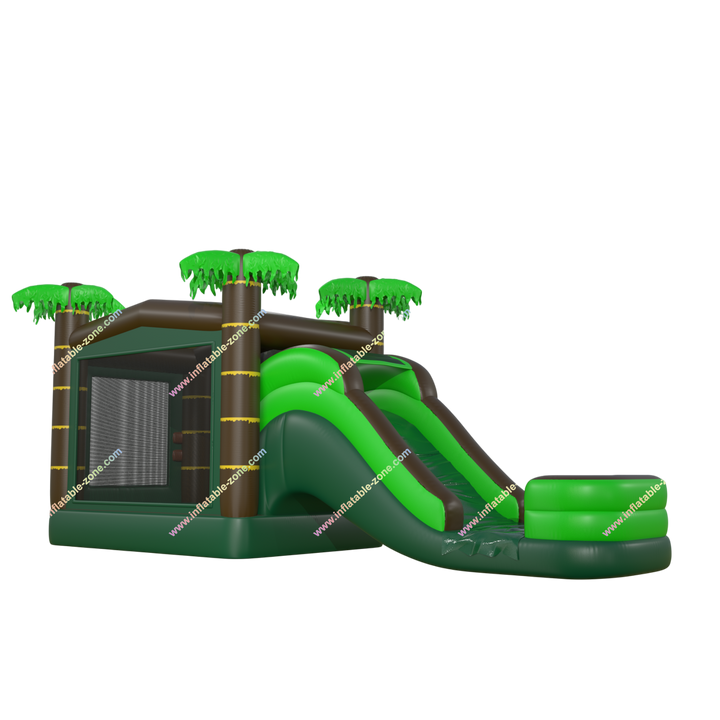 Inflatable Bounce House with Water Slide Combo - Jungle-Themed Water Play Center for Fun