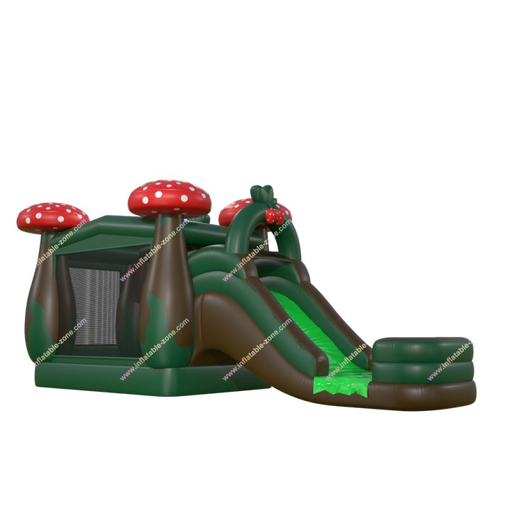 Mushroom-Themed Inflatable Water Slide - Bounce House Combo for Party Rentals