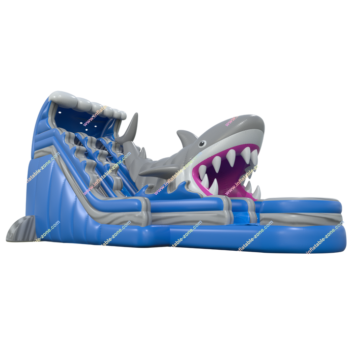 Blow Up Shark Inflatable Water Slide and Splash Pool - Large Slip and Slide Play Center for Kids