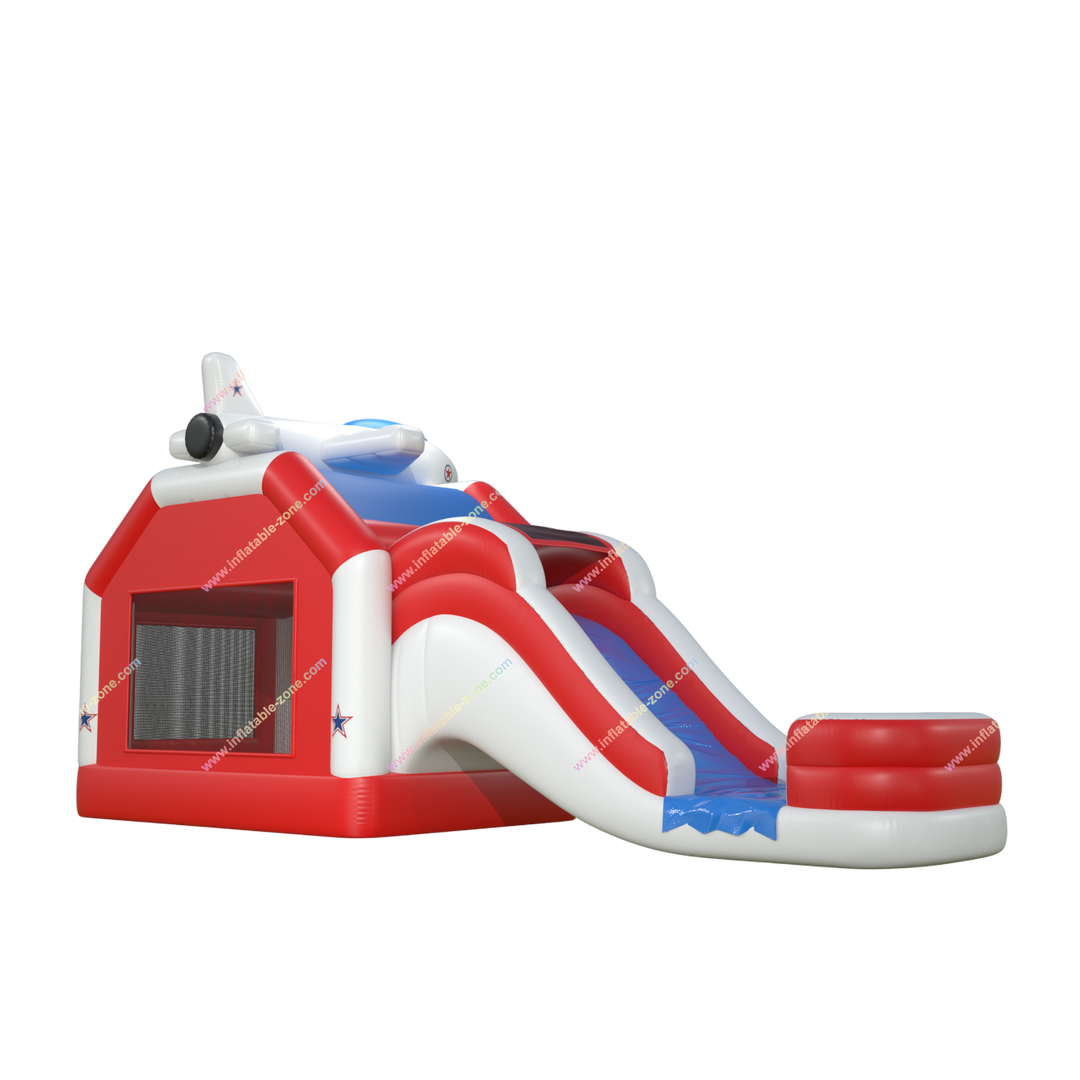 Airplane Inflatable Bouncy Castle  Water Slide Combo - Stars  Stripes Bounce House