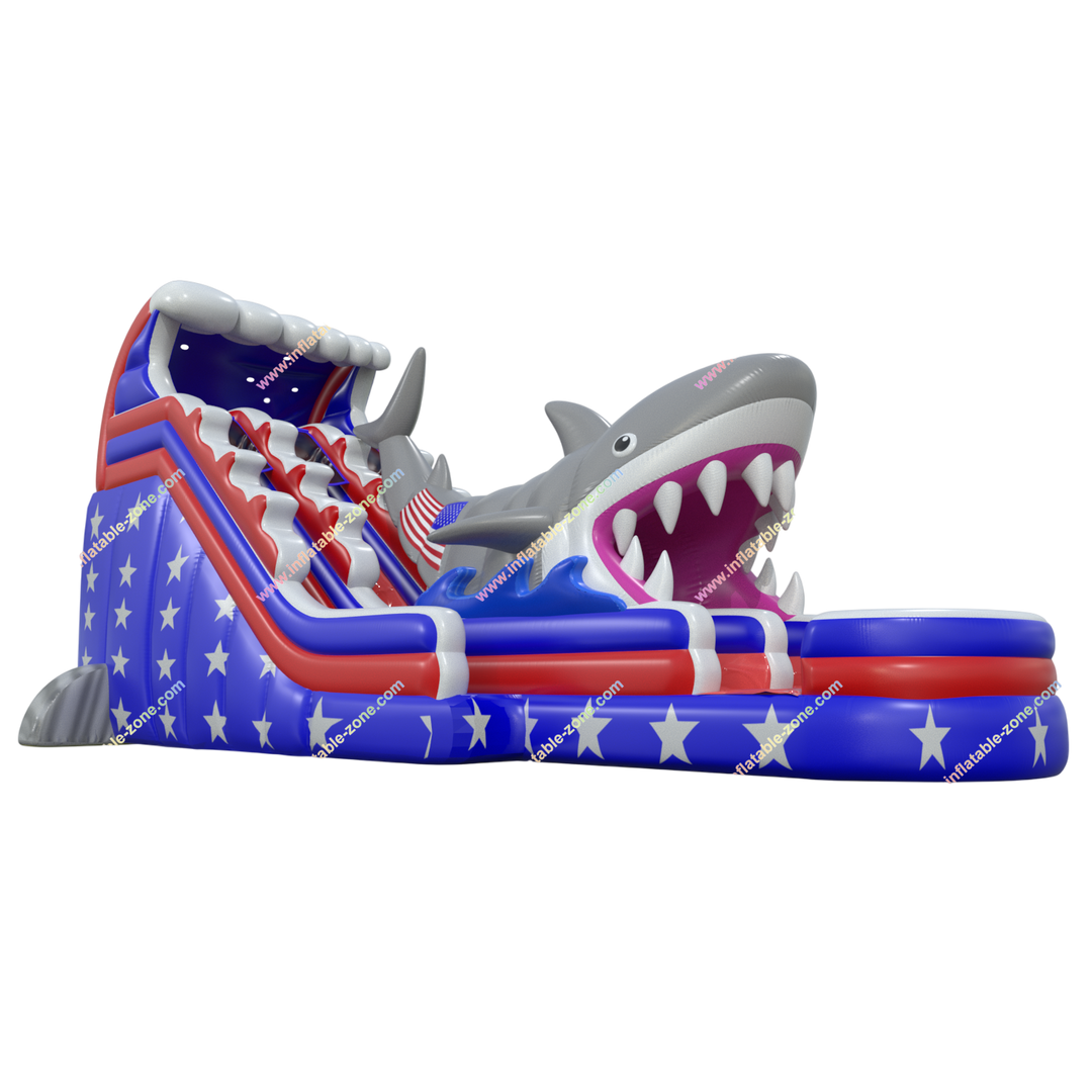 Shark with American Flag Dual Lane (20') Water Slide