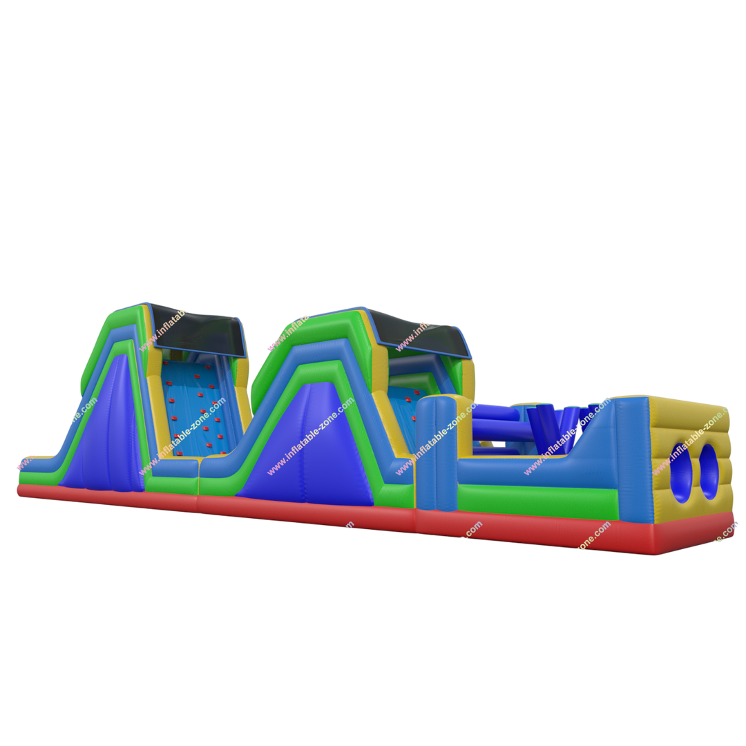 Inflatable Rainbow Obstacle Course - Soft Rock Wall Climb Double Lane Slide Fun