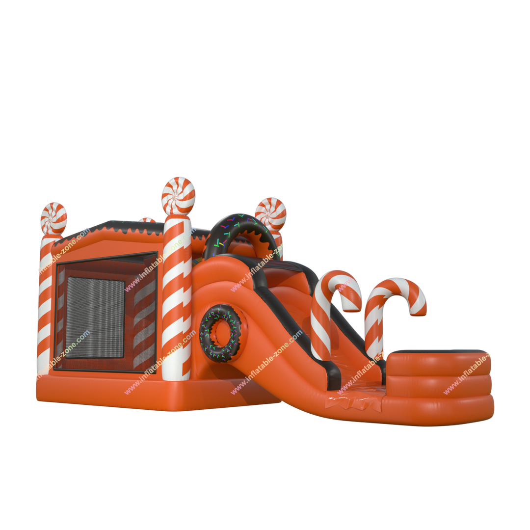 Orange Bounce House Water Slide Combo - Inflatable Castle with Pool