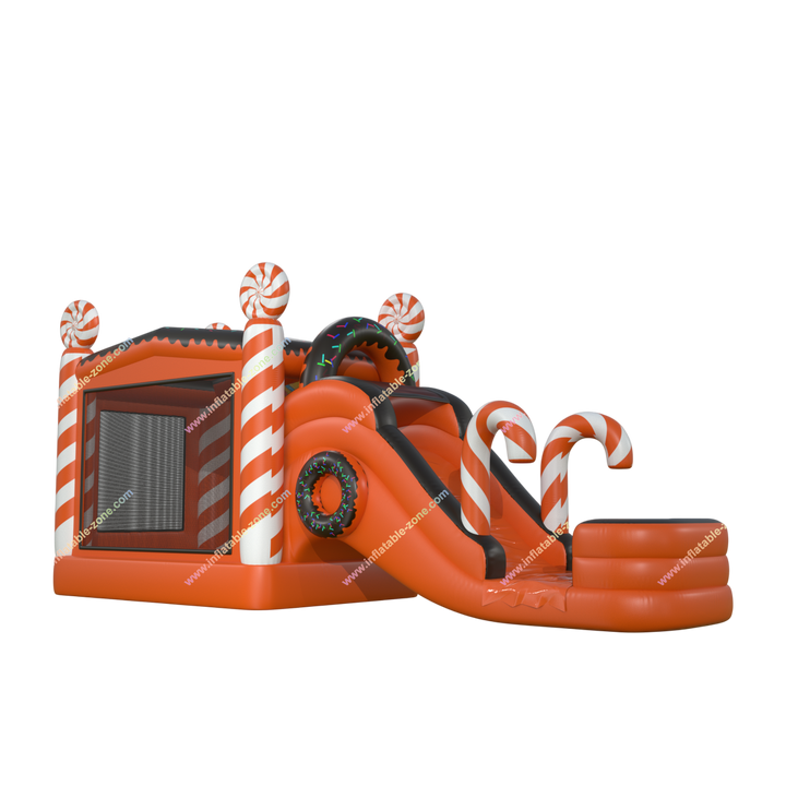 Orange Bounce House Water Slide Combo - Inflatable Castle with Pool