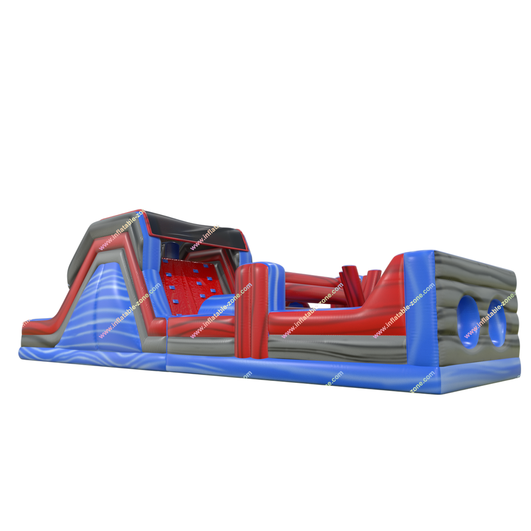 Happy Hop Inflatable Obstacle Course - Double Lane Slide Rock Wall Bouncer