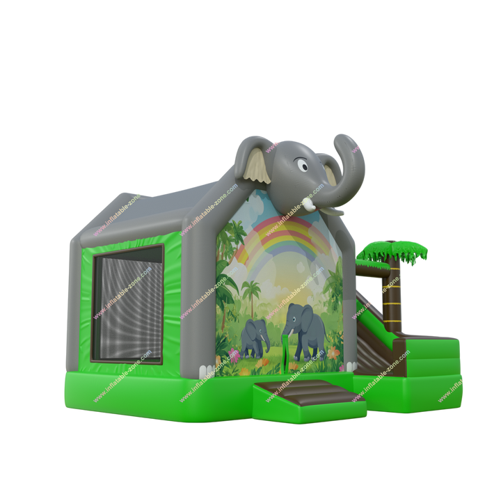 Elephant Bounce House Slide Combo - Jungle Inflatable Castle with Slides