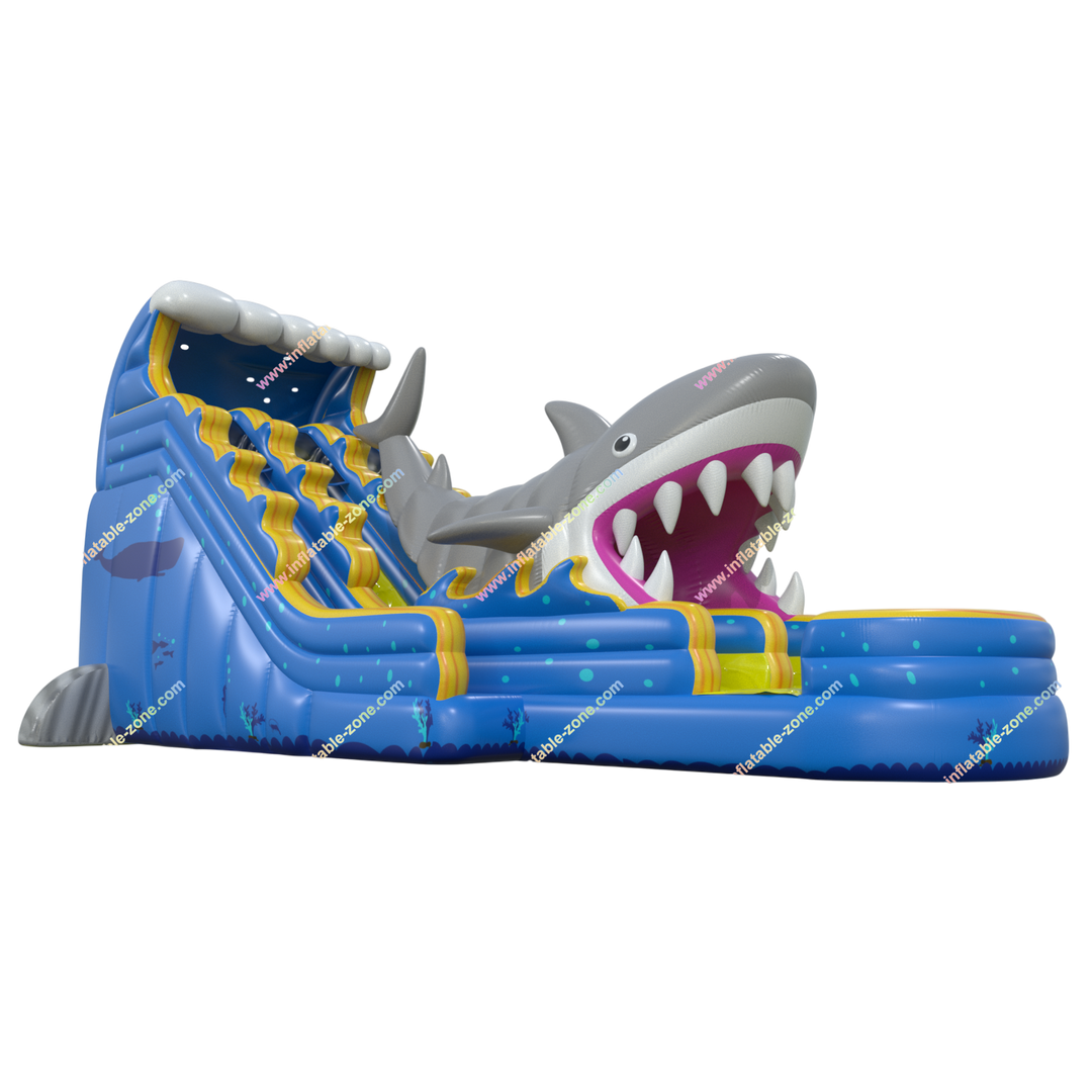 Giant Shark Inflatable Waterslide with Pool - Ocean-Themed Outdoor Water Slide for Adults