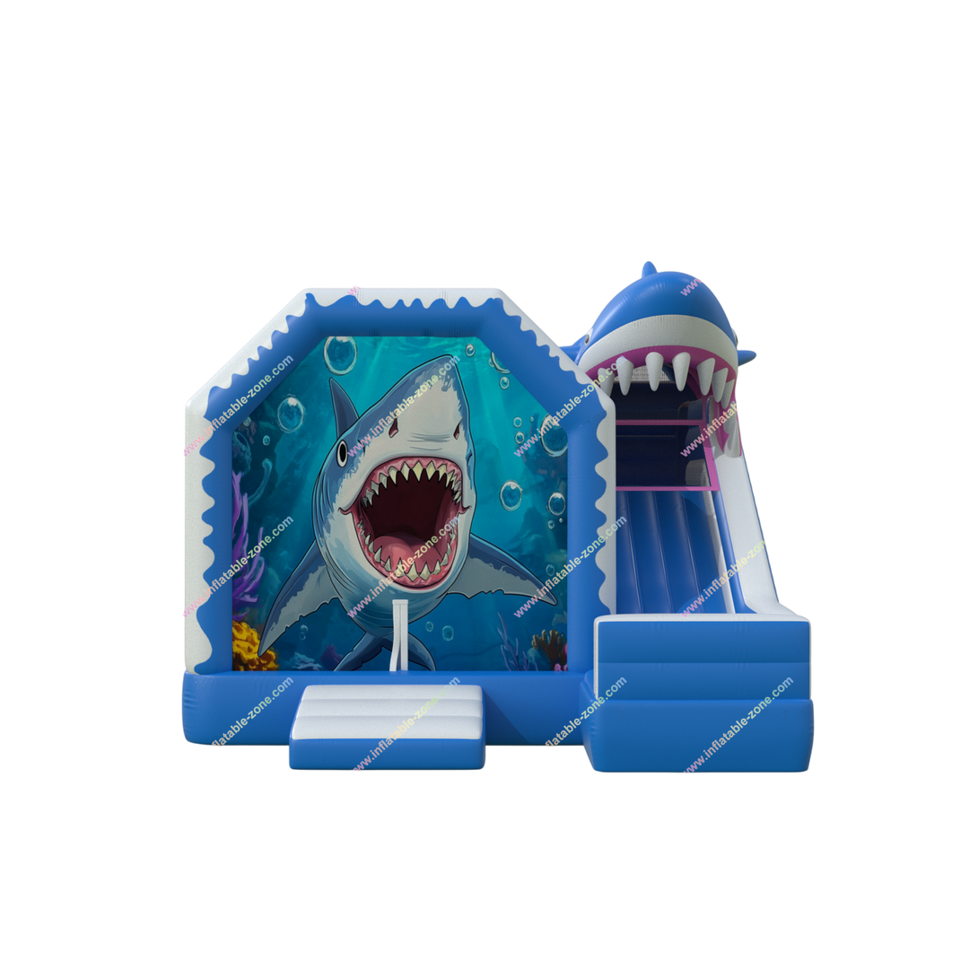 Shark Inflatable Bounce House Combo - Fun Water Slide Castle for Kids Events