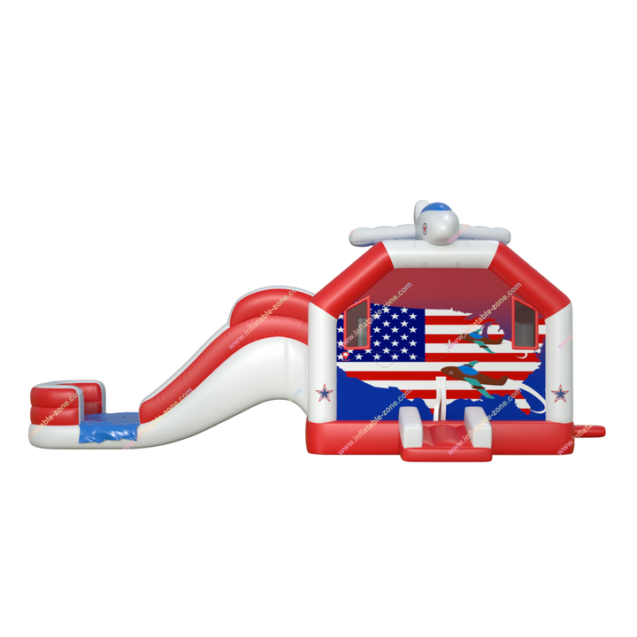 Airplane Inflatable Bouncy Castle  Water Slide Combo - Stars  Stripes Bounce House